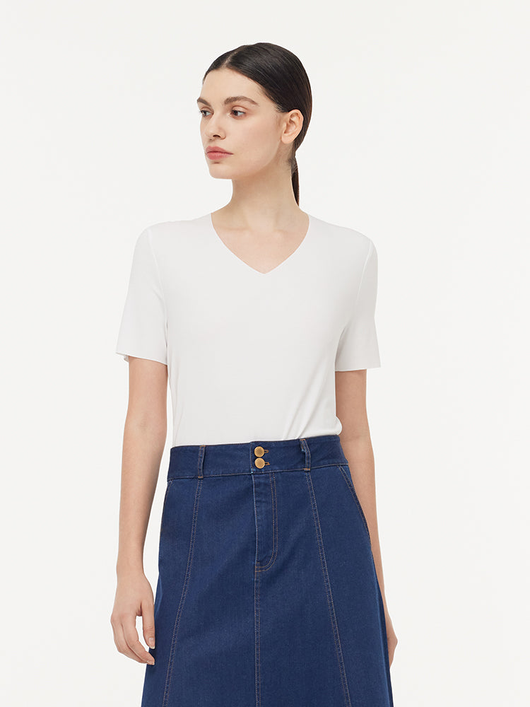 Two-pack (Black & White) Modal V-Neck Unisex T-Shirt GOELIA