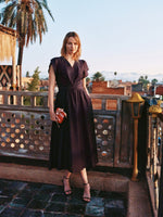 Tencel Blend Twist Front V-Neck Women Maxi Dress GOELIA