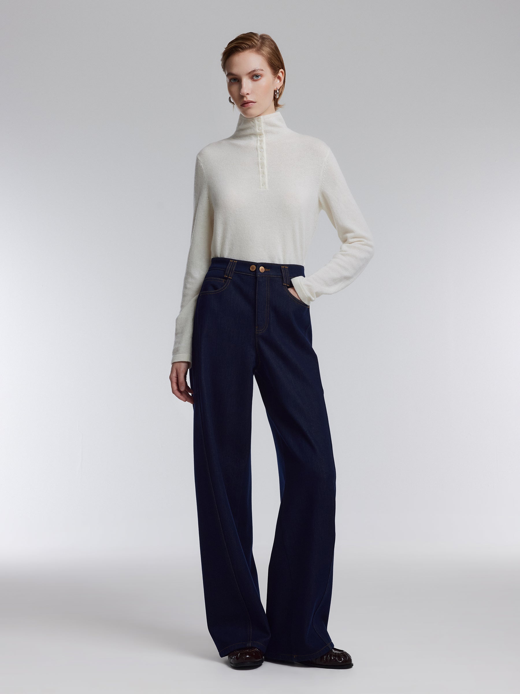 [Preview] Denim Fleece Lined Women Curved Jeans GOELIA