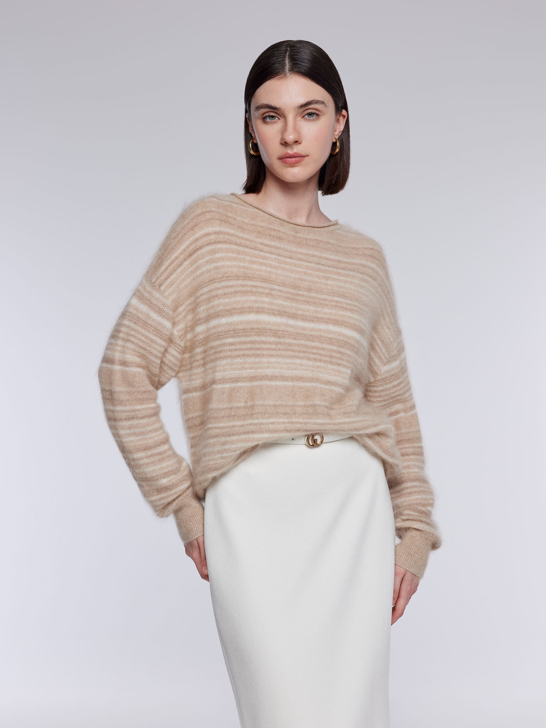 [Preview] Brushed Cashmere Wool Stripe Women Sweater GOELIA