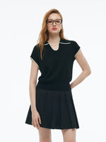 Tencel Blend Contrast Trim Women Knit Top GOELIA