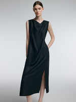 18MM Gambiered Canton Gauze Women Cowl Neck Maxi Dress GOELIA
