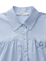 100% Cotton Women Puff Sleeve Mini Dress With Ribbon GOELIA