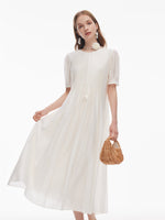 Tencel Blend Pleated Women Loose A-Line Maxi Dress GOELIA