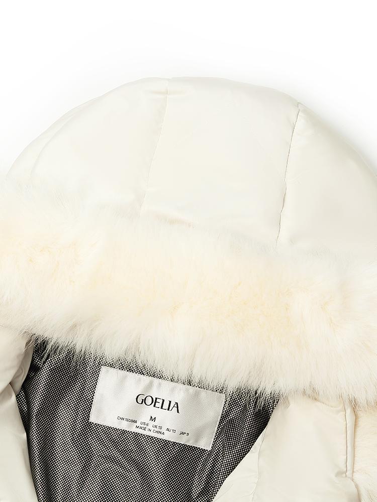 Gathered Waist Long Goose Down Garment With Faux-Fur Collar GOELIA