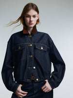 100% Cotton Denim Corduroy Collar Women Barn Jacket GOELIA