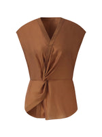 Acetate Modal Blend Twist Front Women Asymmetrical Top GOELIA
