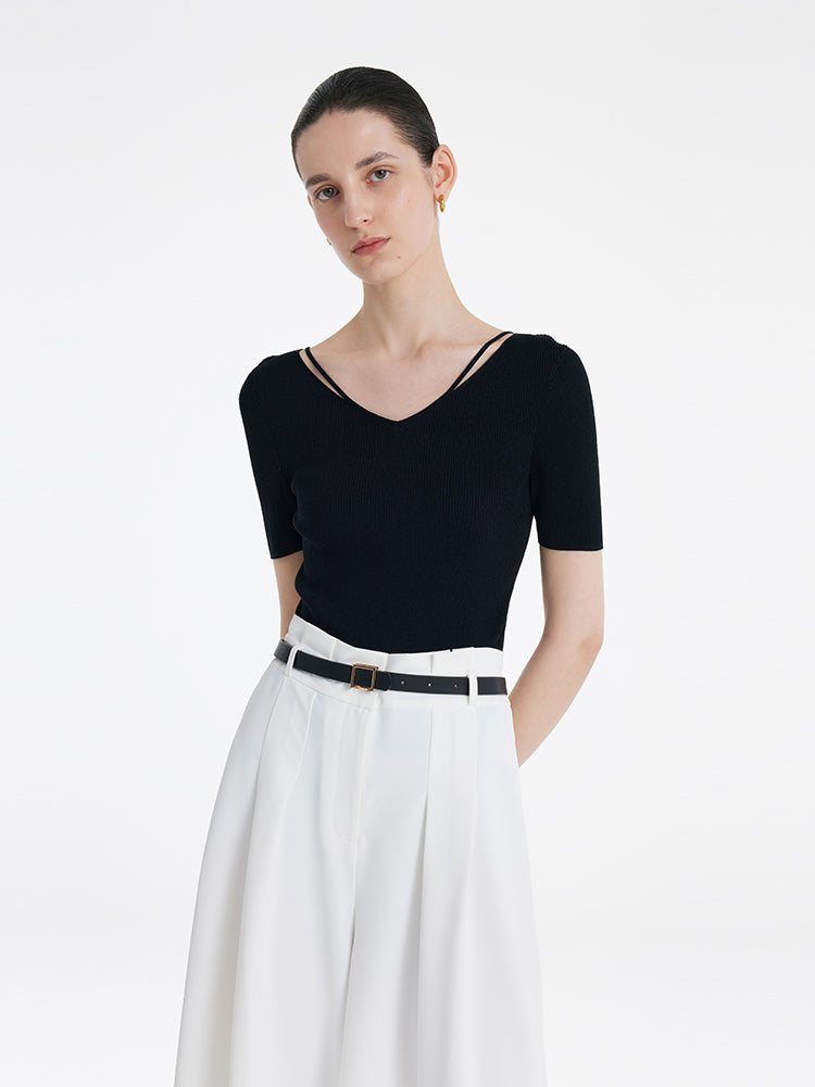 Tencel-Silk Blend Cut-out Neck Women Knitted Top GOELIA