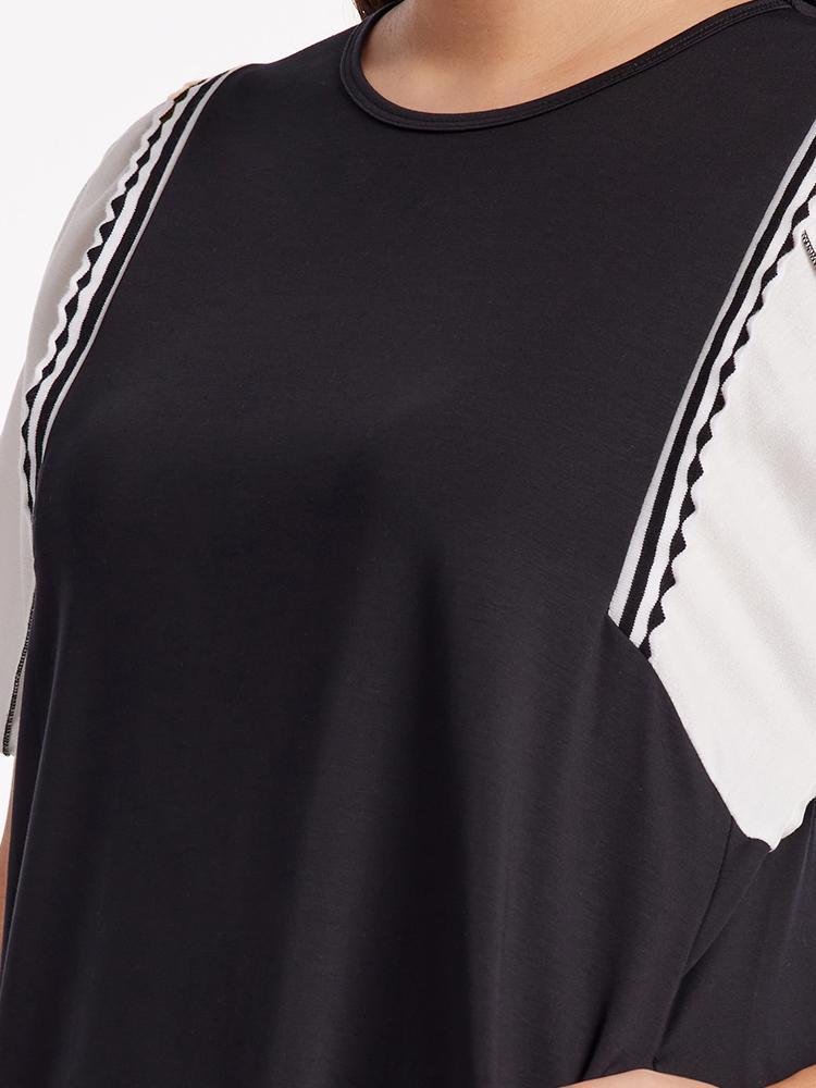 A-Shape Patchwork Puff Sleeve Mini Dress GOELIA