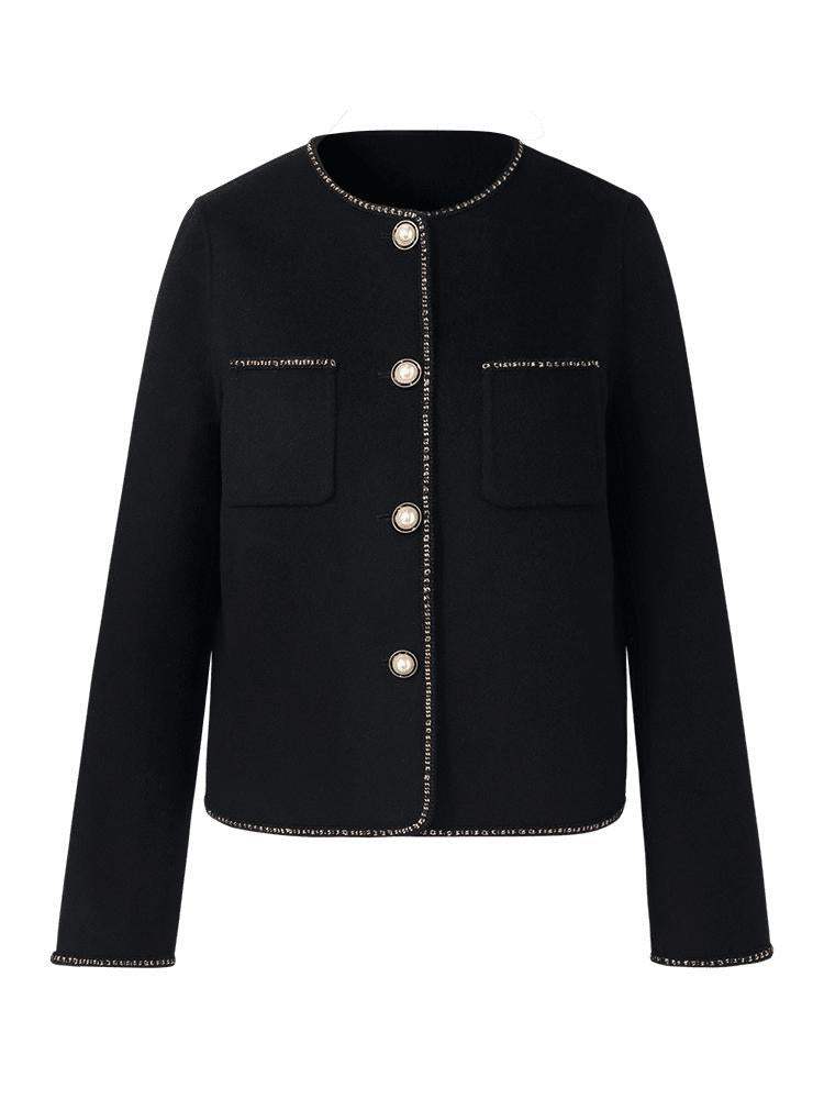 Black Pure Woolen Tweed Jacket GOELIA