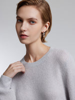 [Preview] Wool Blend Shimmer Ribbed Women Crewneck Sweater GOELIA