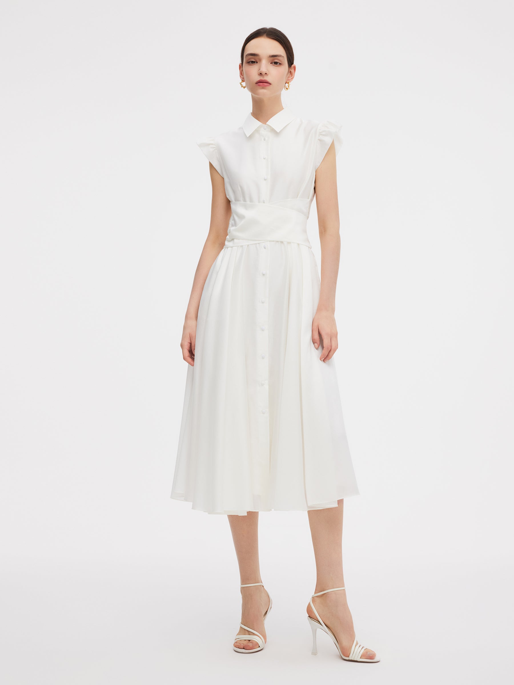 Tencel Blend Ruffle Cap Sleeve Women Maxi Dress GOELIA