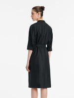 18 Momme Xiang Yun Silk Single-Breasted Women Midi Shirt Dress With Belt GOELIA