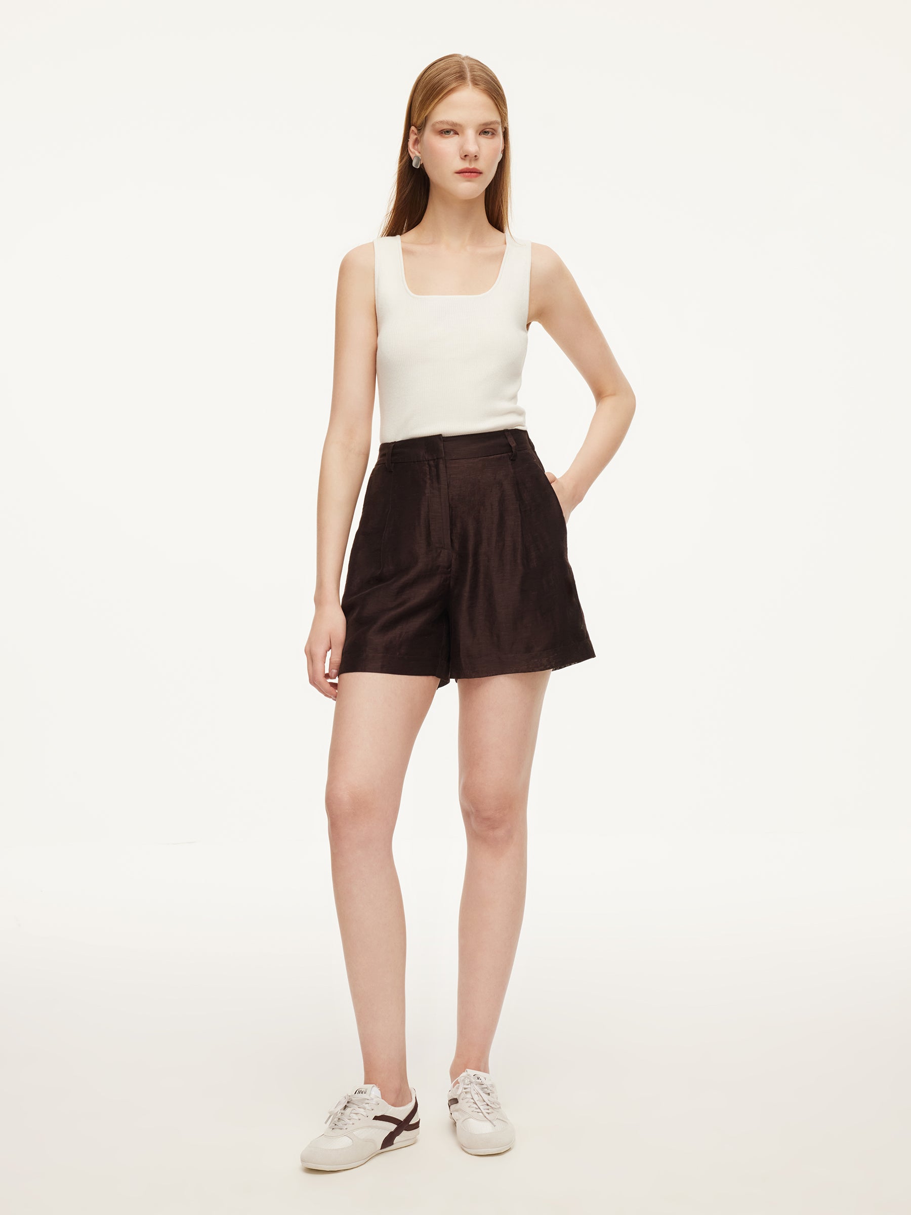 Tencel Linen Blend Women A-Line Shorts GOELIA