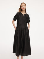 18MM Gambiered Canton Gauze Women Asymmetrical Gathered Maxi Dress GOELIA