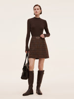 100% Wool Plaid Women Skirt With Leather Belt GOELIA