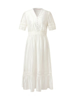 Tencel Blend Patchwork Lace Women Maxi Dress GOELIA