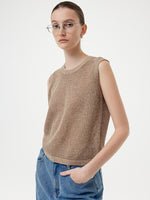 Linen Sequin-Embellished Women Open-Knit Tank Top GOELIA
