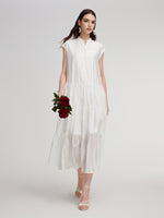 Tencel Blend Women V-Neck Maxi Dress Self Tie Belt Maxi Dress GOELIA