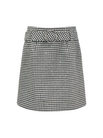 Black And White Houndstooth Women A-Line Skirt With Belt GOELIA