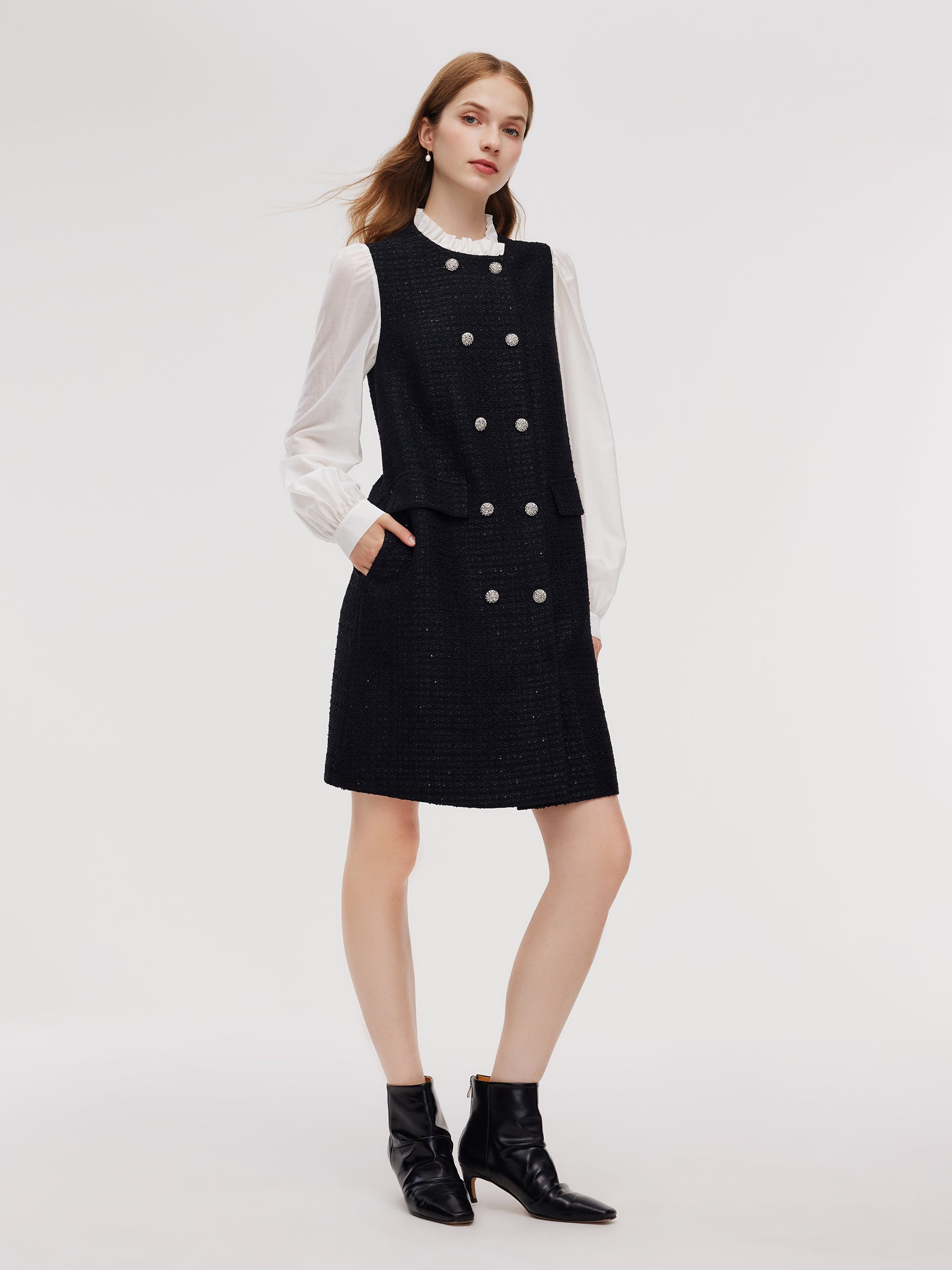 Tweed Faux Two-Piece Women Mini Dress GOELIA