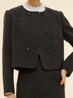 100% Washable Wool Double Breasted Women Crop Jacket GOELIA