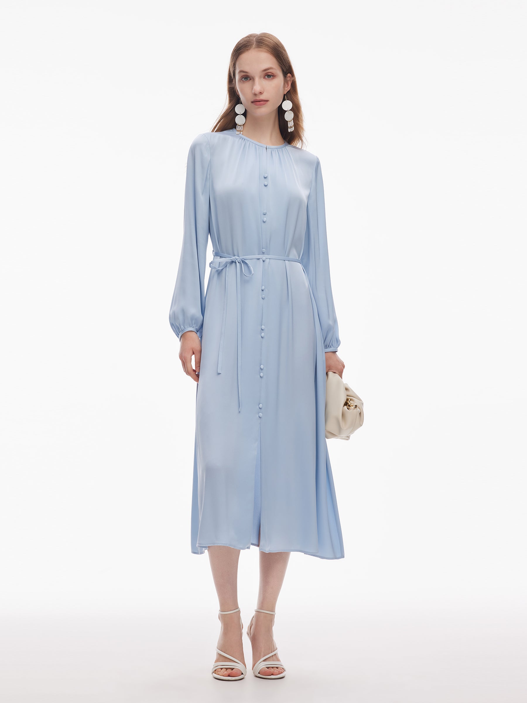 22MM Mulberry Silk Women Belted Maxi Dress GOELIA