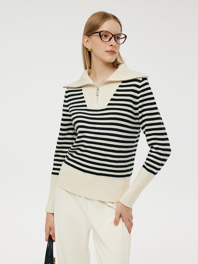 Oversized Collar HalfZip Women Knit Top GOELIA