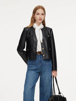 PU Leather Women Cropped Jacket GOELIA
