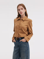 Faux Suede Women Single Breasted Crop Jacket GOELIA