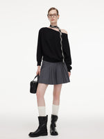 Cotton Scuba One-Shoulder Women Sweatshirt With Plaid Ribbon GOELIA