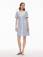 Acetate Blend Sequins Tweed Contrast Trim Women Mini Dress GOELIA