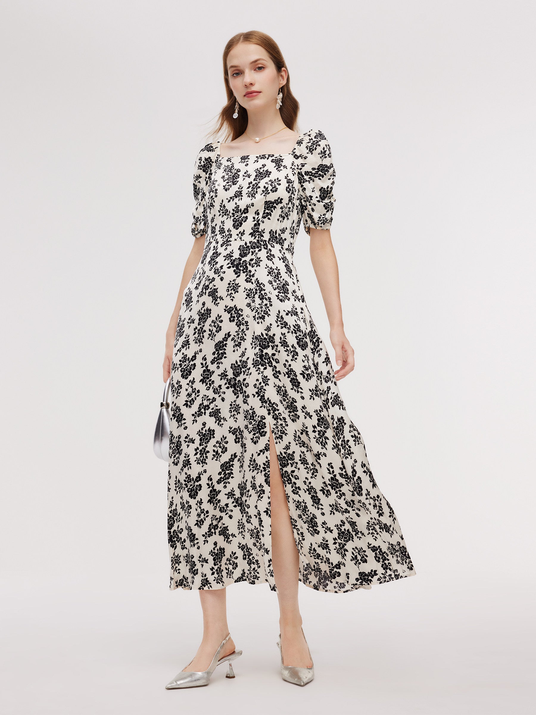 Floral Print Side Slit Women Smocked Back Maxi Dress GOELIA