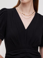Pleated V-Neck Women Knit Maxi Dress GOELIA
