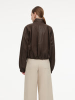 100% Cotton Stand Collar Women Cropped Balloon Jacket GOELIA