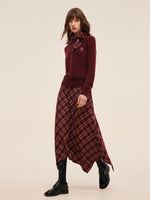 Plaid Asymmetrical Hem Women Skirt With Triangle Scarf GOELIA