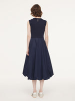 Dark Navy Bubble Hem Women Sleeveless Maxi Dress With Bag GOELIA