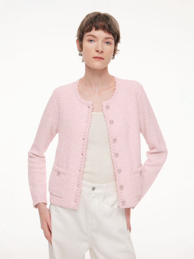 Round Neck Single-Breasted Women Textured Cardigan – GOELIA