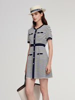 Lyocell Blend Stripe Gathered Waist Women Knit Mini Dress GOELIA