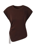 Lyocell Blend Side Drawstring Women Asymmetric Knit Top GOELIA