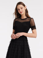 Short Sleeve Tulle Tiered Maxi Dress GOELIA
