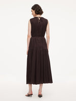 Cotton Blend A-line Women Sleeveless Maxi Dress With Self-Tie Belt GOELIA