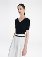 Tencel-Silk Blend Cut-out Neck Women Knitted Top GOELIA
