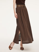100% Linen A-Line Women Skirt With Braided Belt GOELIA