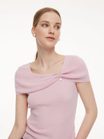Lyocell Blend Off Shoulder Women Knit Top With Detachable Magnetic Flower GOELIA