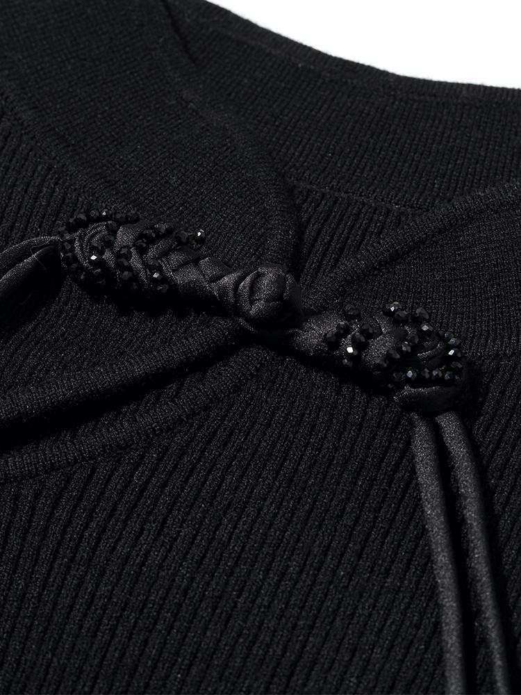 Tencel Wool Patchwork Cheongsam Button Mandarin Collar Sweater GOELIA