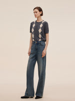 100% Machine Washable Wool Argyle Women Knit Top GOELIA