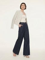 Wool Blend Tweed Frayed Hem Women Jacket GOELIA