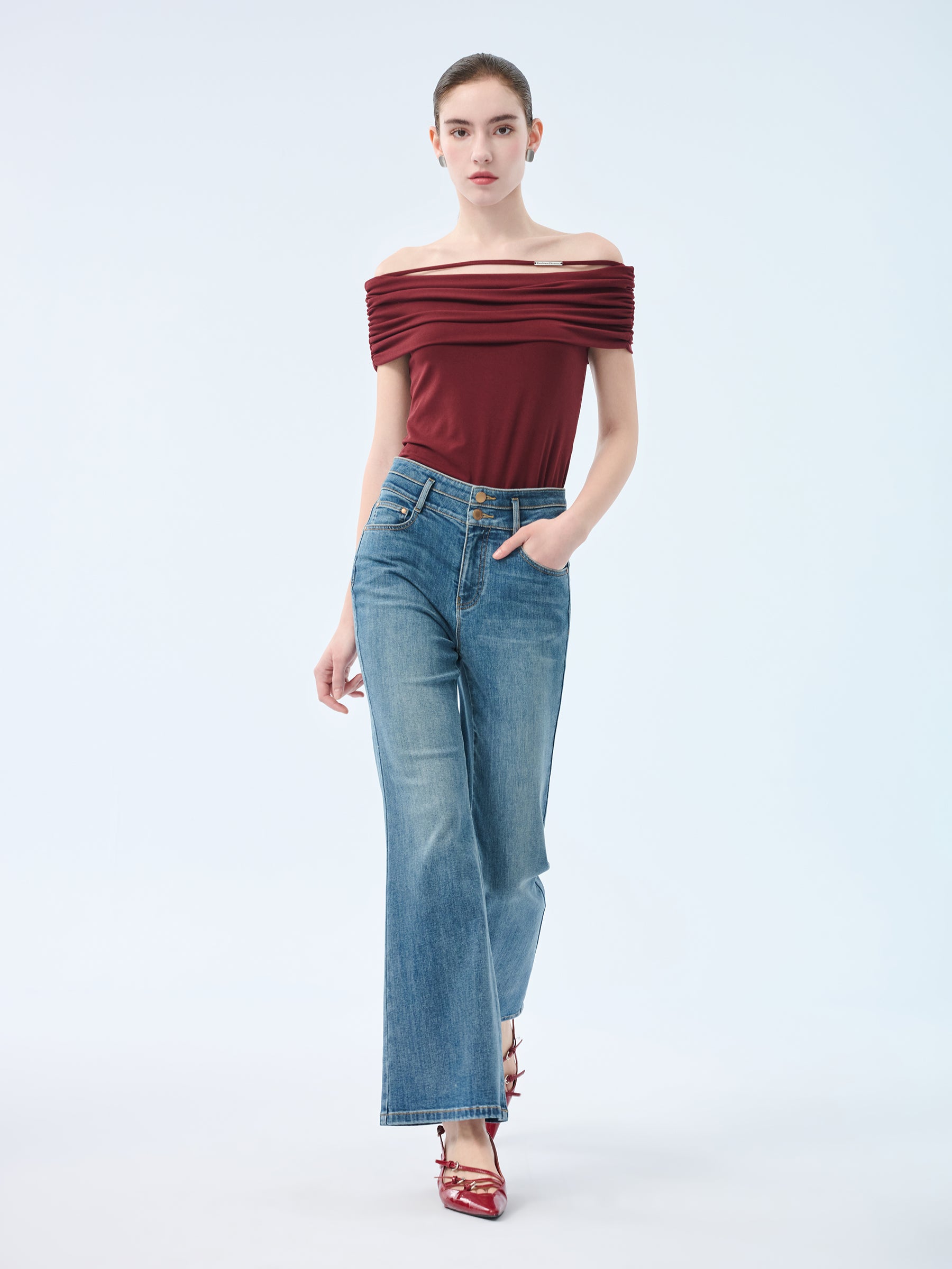 Denim Micro-Flared Women Ankle-Length Jeans GOELIA