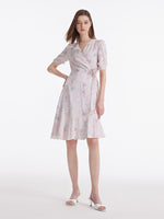 19匁マルベリーシルクマッププリントフリルラップショートワンピース  